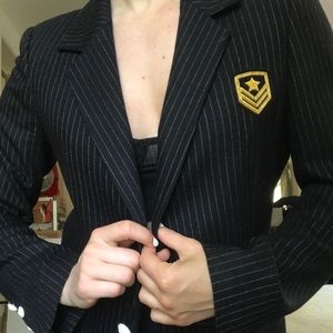 LAVEER pinstripe blazer with nautical appliqué